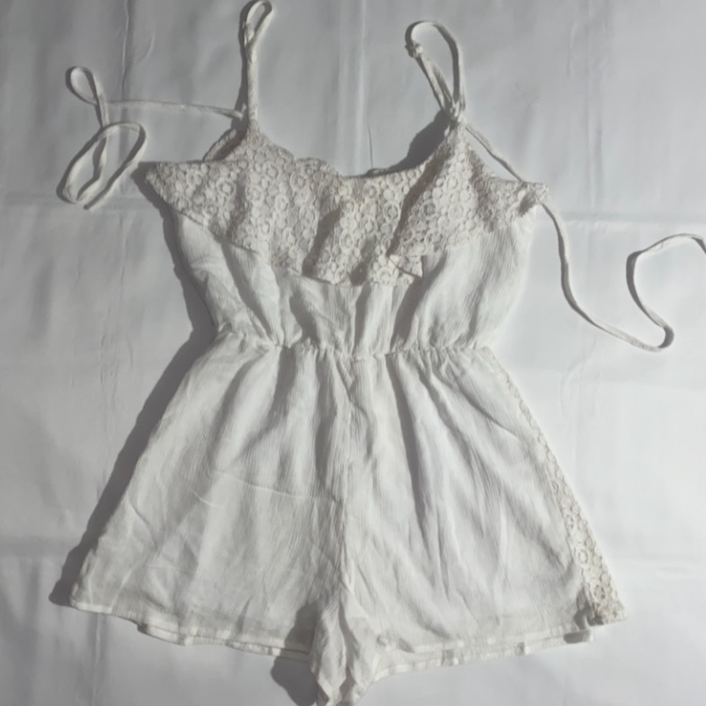 Tolula Spaghetti Strap Crochet Trim Romper